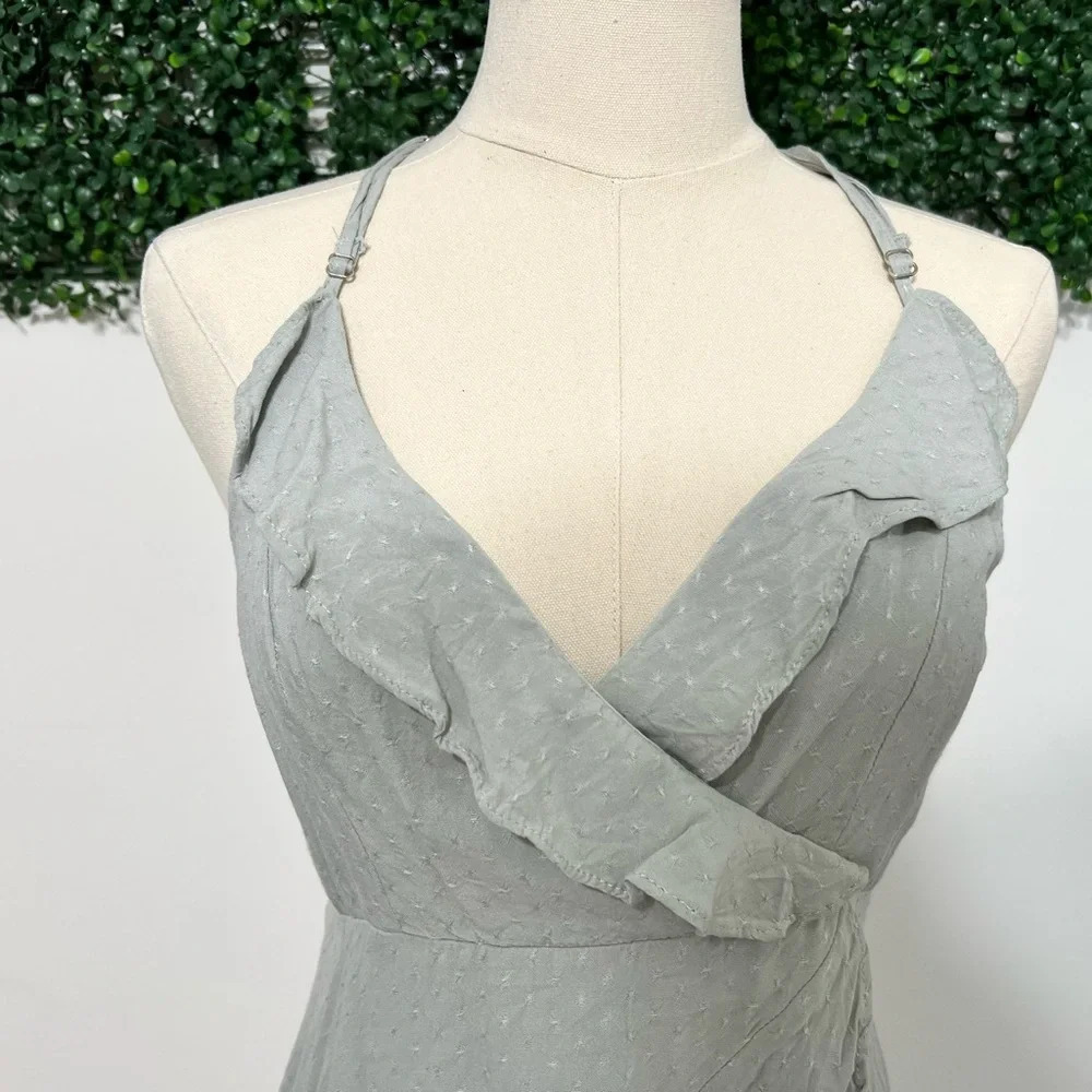 Lulus Twist and Twirl Dusty Sage Faux Wrap Dress Size Medium - Picture 4 of 9
